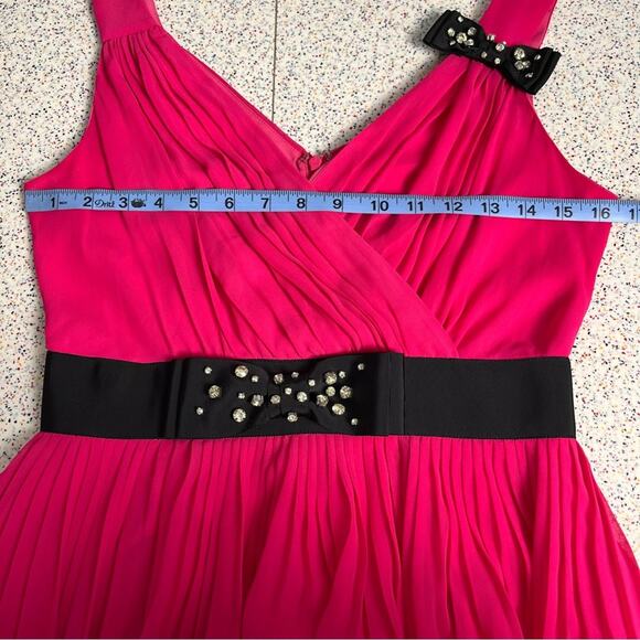 Kate Spade Chiffon Embellished Bow Midi Dress V Neck Hot Pink Women’s Size 2 - Picture 10 of 12